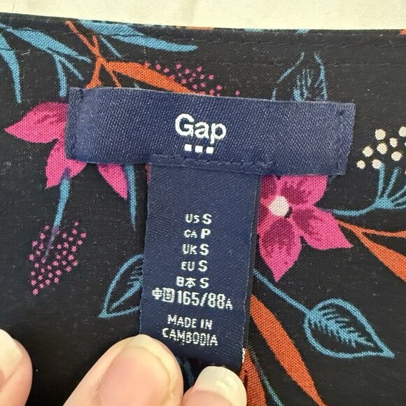 GAP Black Wrap Dress With Pink Floral Print Long Sleeve Size Small Church - Picture 13 of 13